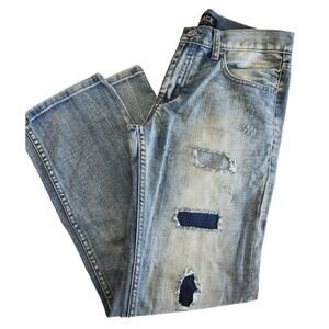 Black Premium 28 x 30 Mens Straight PANTS Jeans Patchwork Light Wash
